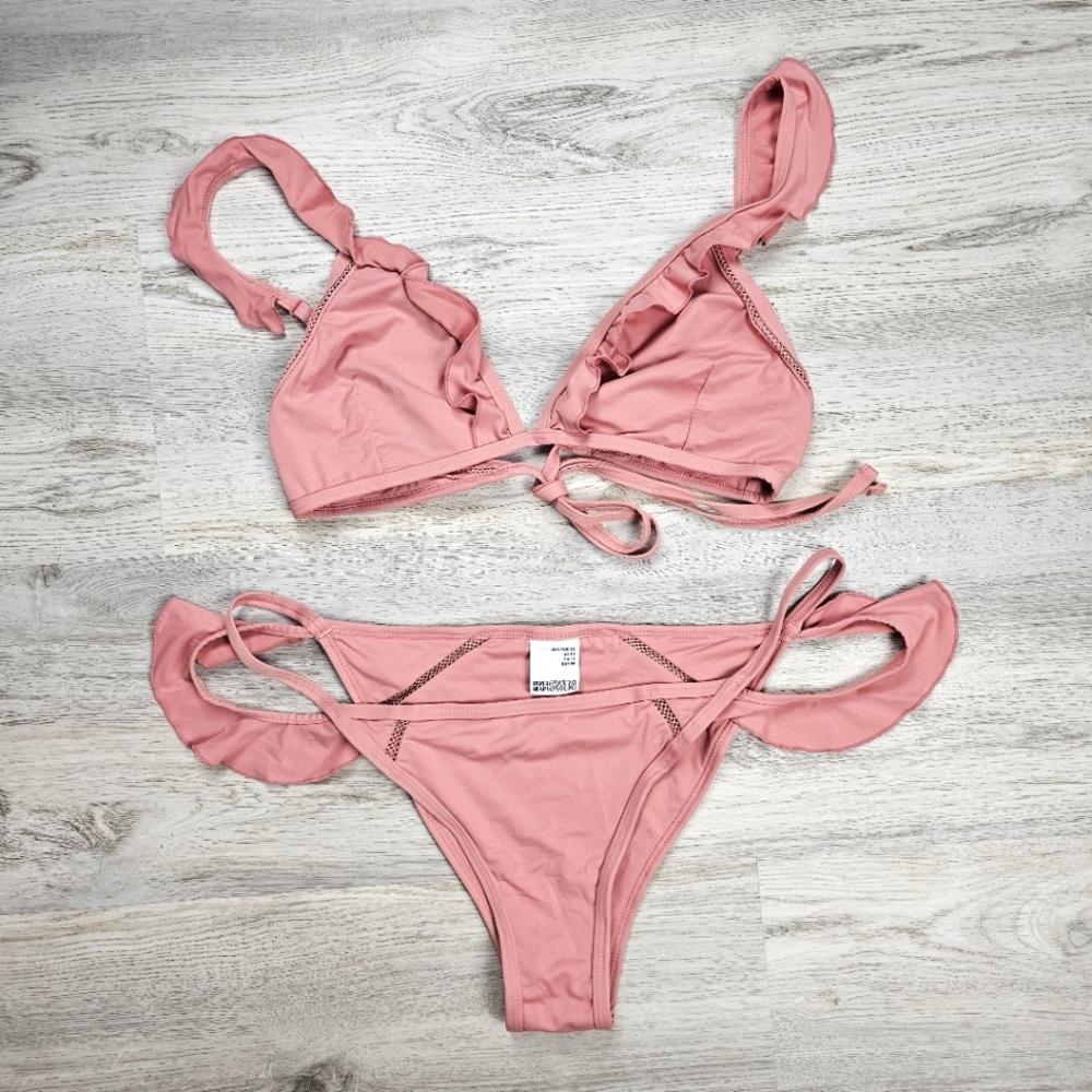Paper Hearts Coquette Ruffle Cutout Bikini Size 10